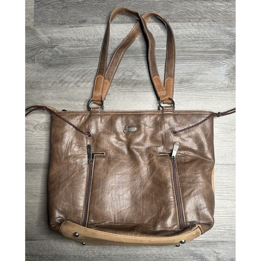 Justin Concealed Carry Tote Bag Western Vegan Leather Lace Brown Cowgirl - Picture 2 of 9